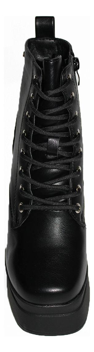Botín Con Taco Alto Negro De Cordones Y Pequeño Aplique-6