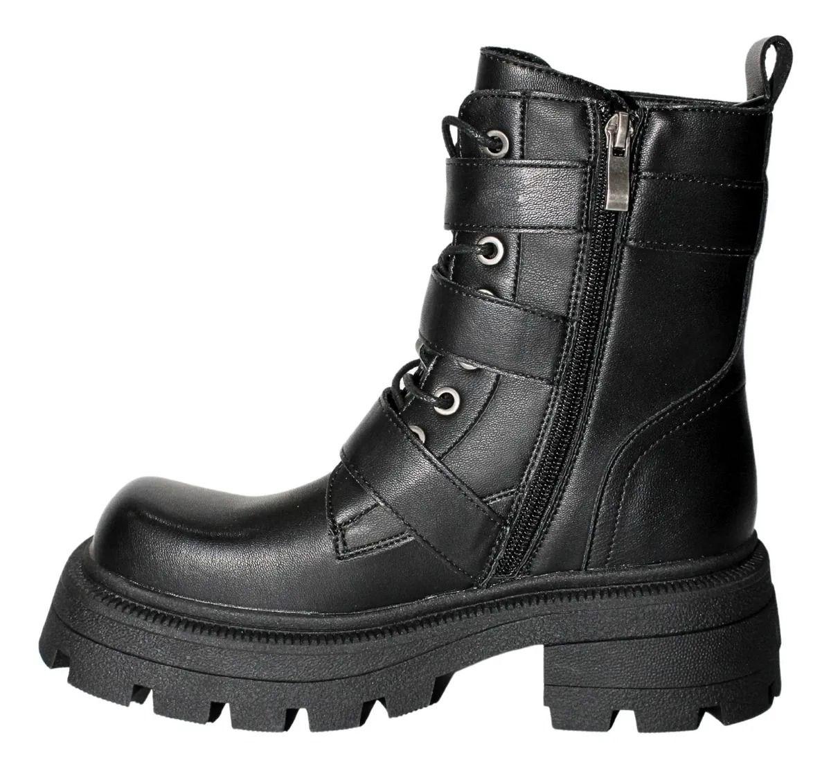 Botín Vintage De Caña Media Con Hebillas Y Cordones-2