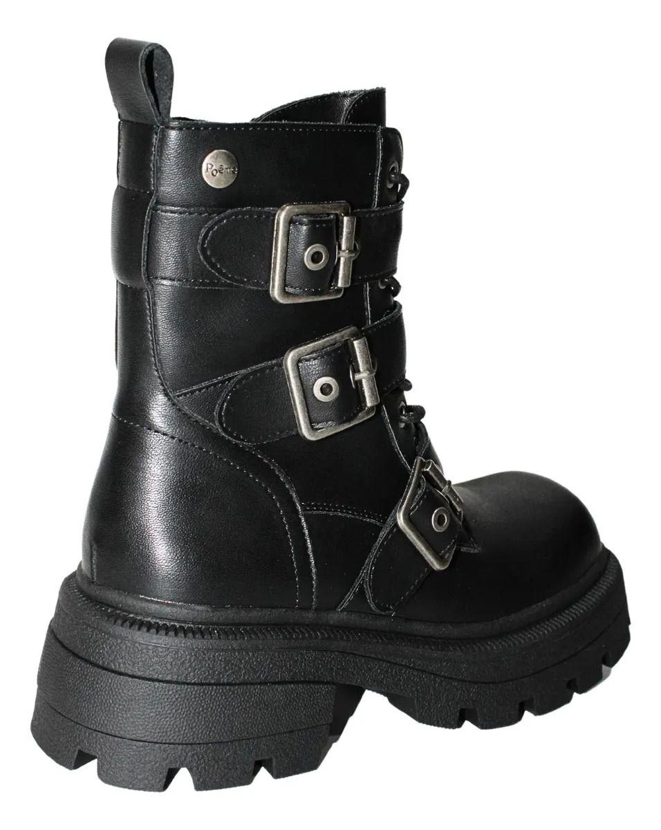 Botín Vintage De Caña Media Con Hebillas Y Cordones-3