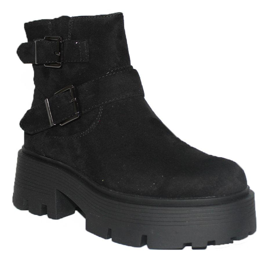 Botín De Gamuza Con Cierre Y Hebillas Cómodo De Mujer-3
