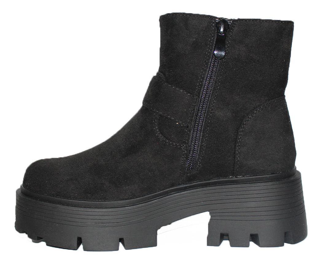 Botín De Gamuza Con Cierre Y Hebillas Cómodo De Mujer-7