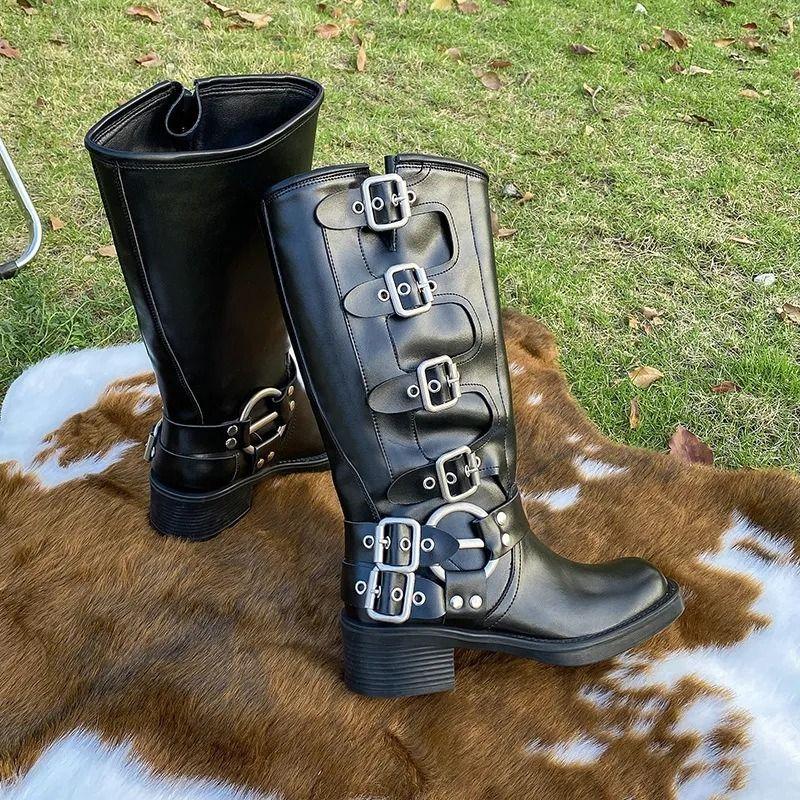 Bota Vaquera Del Oeste Con Tacón En Bloque A La Moda Mujer-5