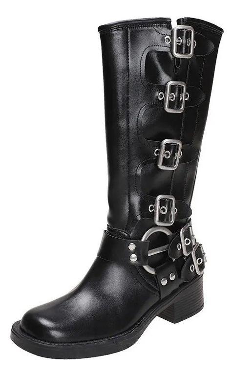 Bota Vaquera Del Oeste Con Tacón En Bloque A La Moda Mujer-6