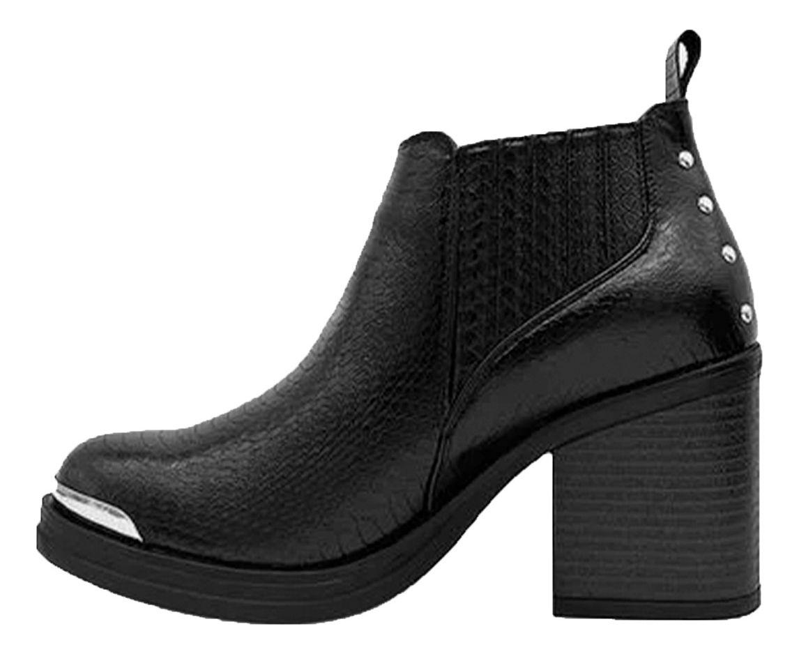 Botin Para Mujer Elasticado Con Taco Negro-0