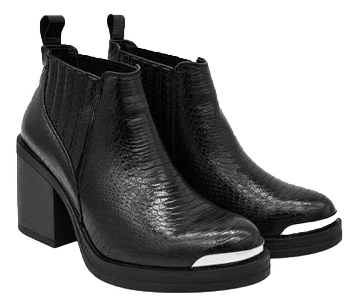 Botin Para Mujer Elasticado Con Taco Negro-2