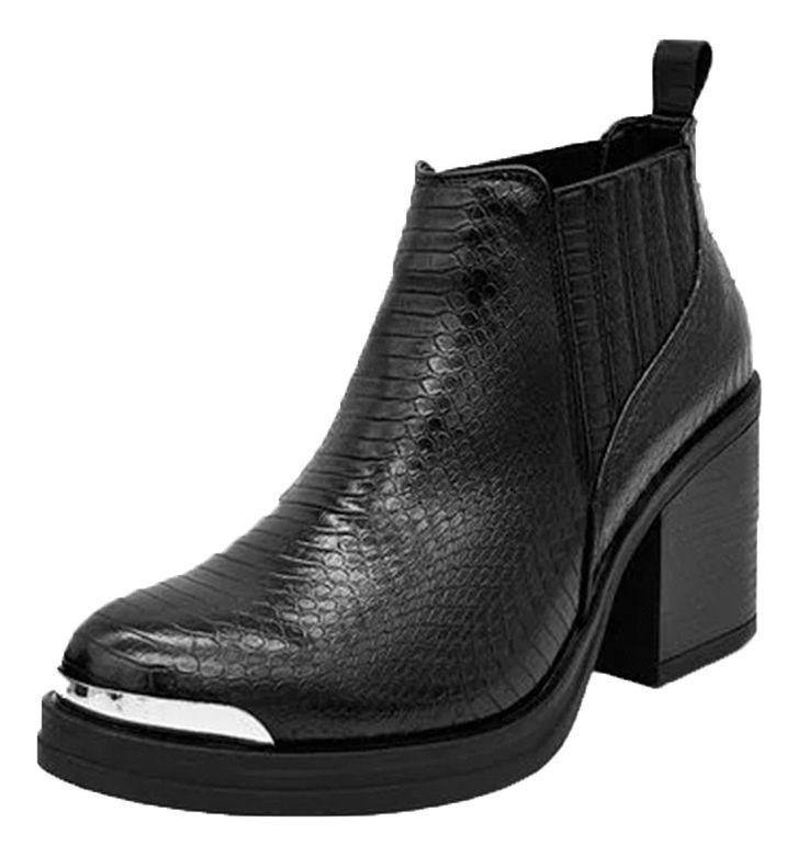 Botin Para Mujer Elasticado Con Taco Negro-3