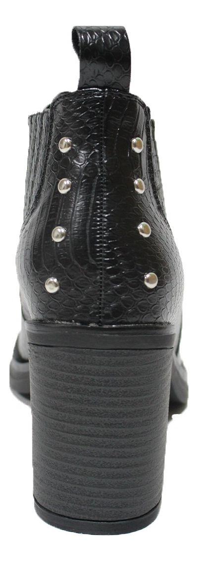 Botin Para Mujer Elasticado Con Taco Negro-4