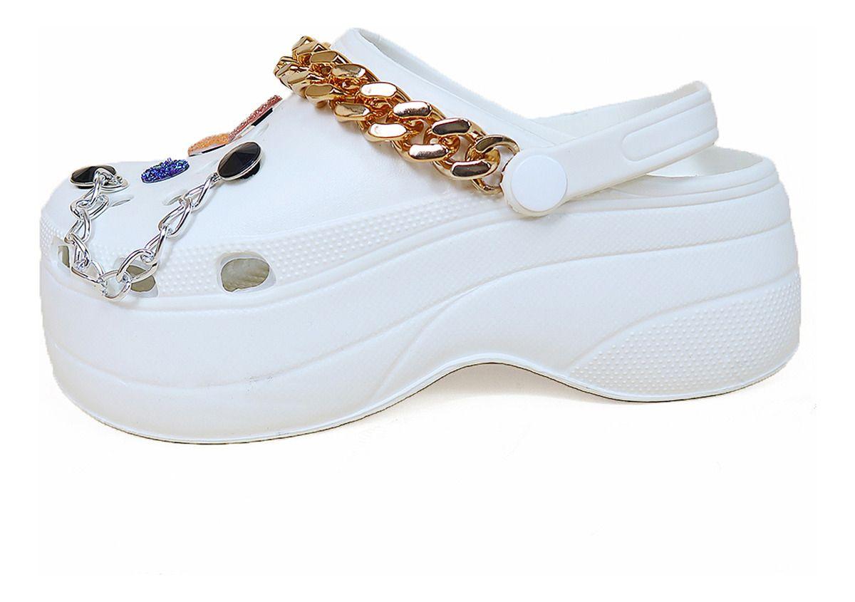 Sandalias Crs Zuecas Mujer Con Plataforma Cadenas Doradas C2-0