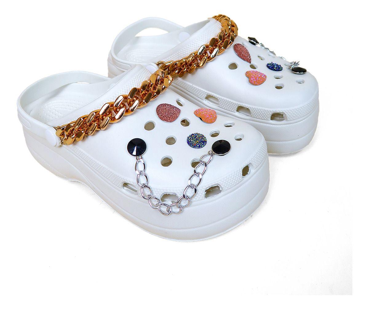 Sandalias Crs Zuecas Mujer Con Plataforma Cadenas Doradas C2-3