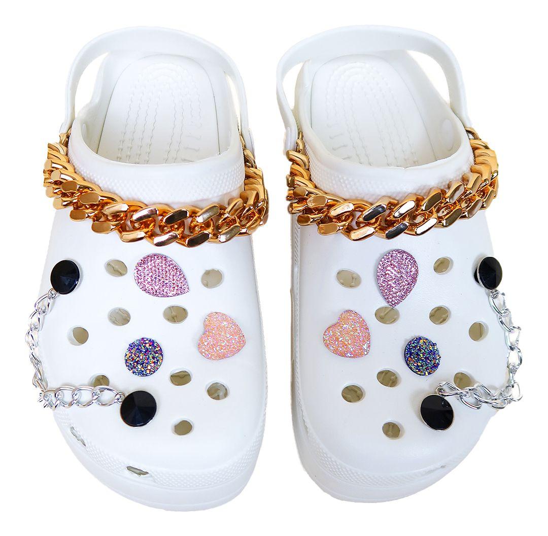 Sandalias Crs Zuecas Mujer Con Plataforma Cadenas Doradas C2-5