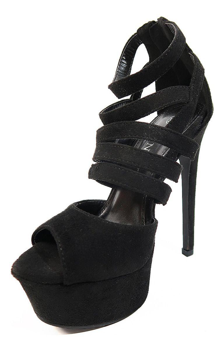 Tacon Cruzado En Cono Negro Gamuza - Dancy Shoes-4