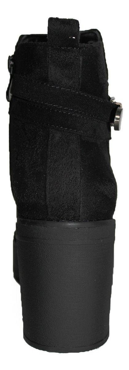 Botín Negra En Gamuza Con Correa, Hebillas, Ojales Y Tachas-5