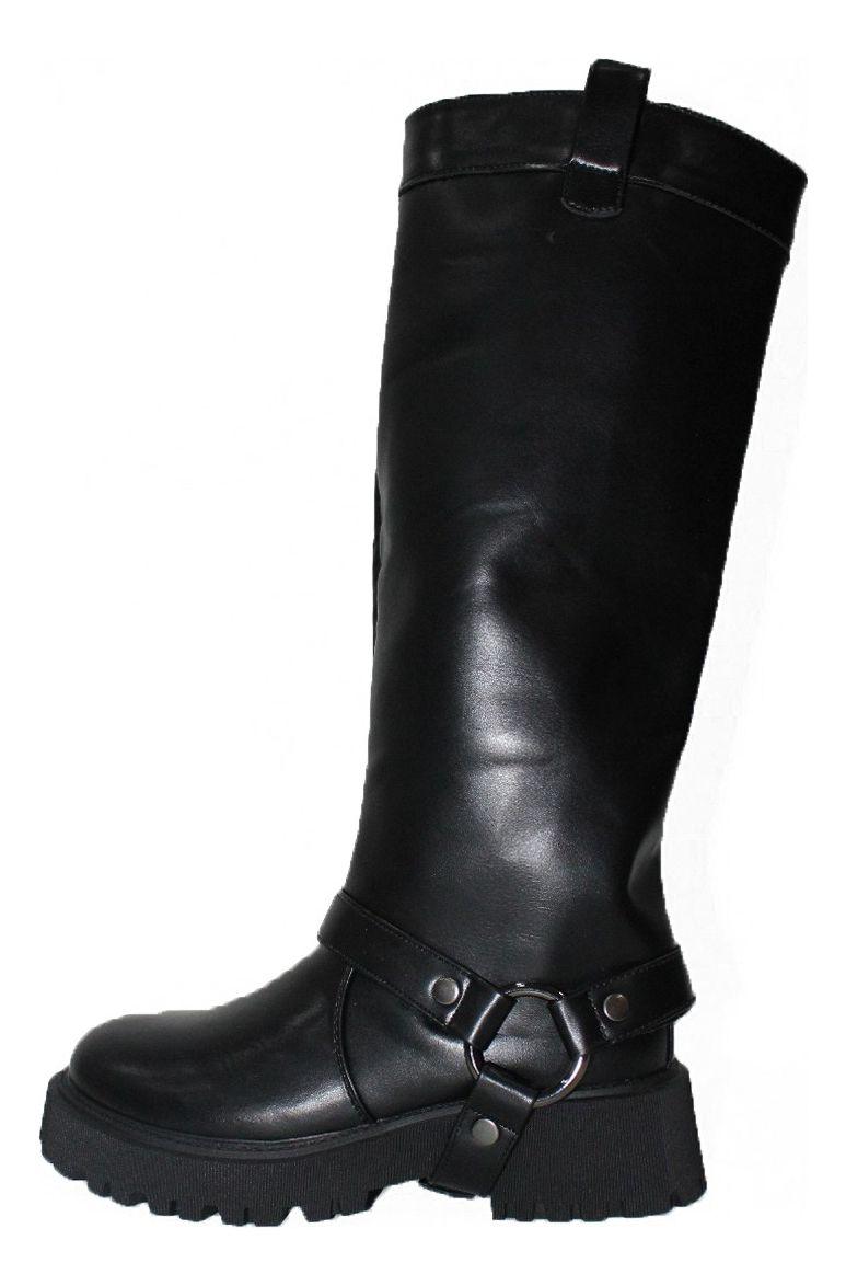 Botas De Mujer En Tendencia Plataforma En Eco Cuero Negra-0