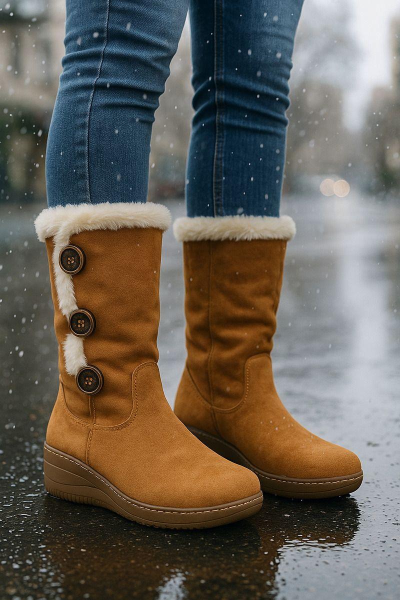 Botines Invierno Gamuza, Forradas Chiporro Y Botones Mujer-7