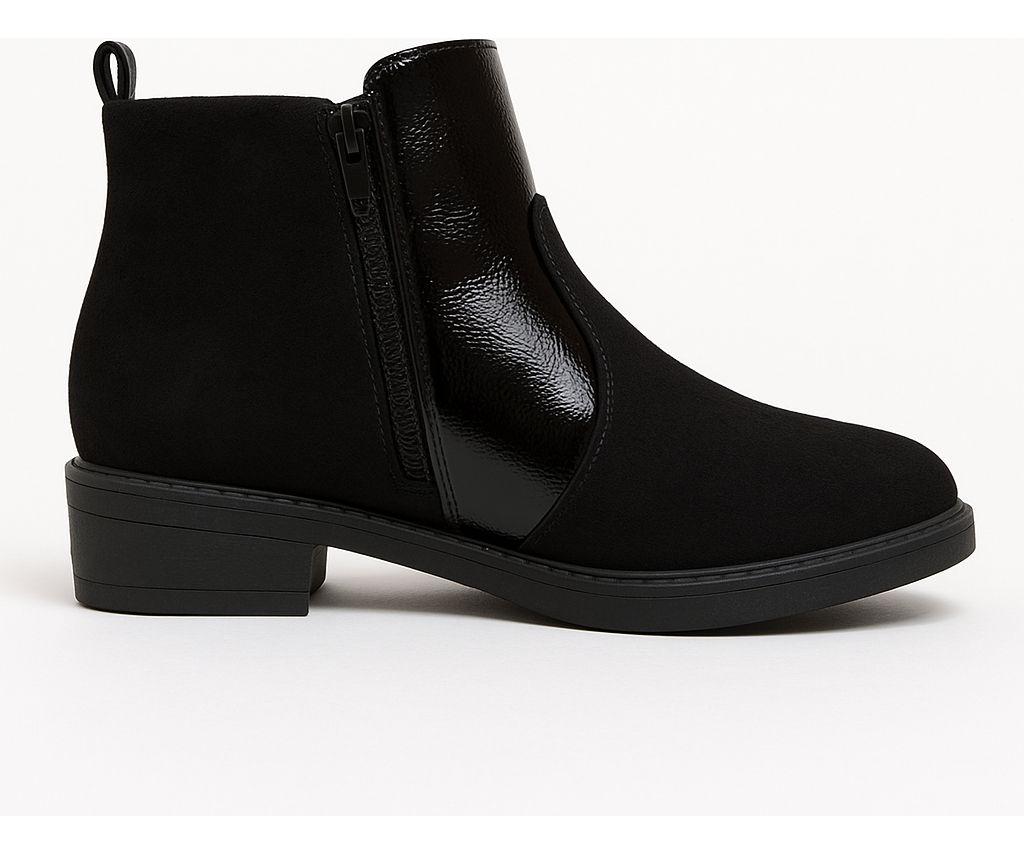 Botín De Mujer De Taco Bajo En Charol Y Gamuza-0