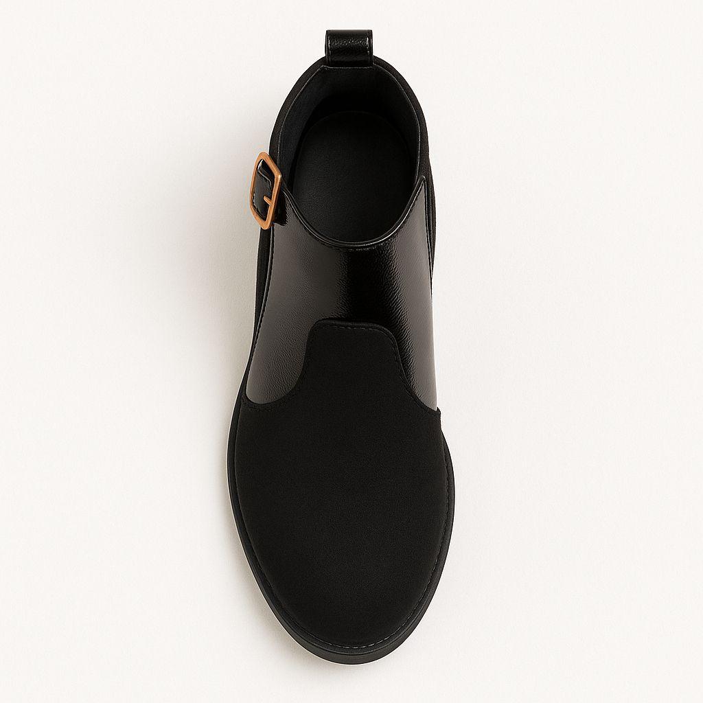 Botín De Mujer De Taco Bajo En Charol Y Gamuza-1