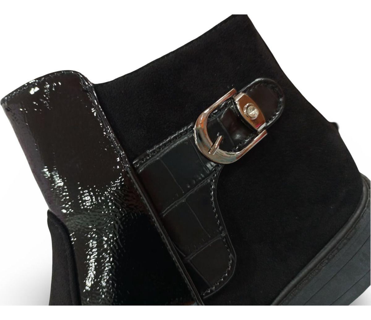 Botín De Mujer De Taco Bajo En Charol Y Gamuza-2