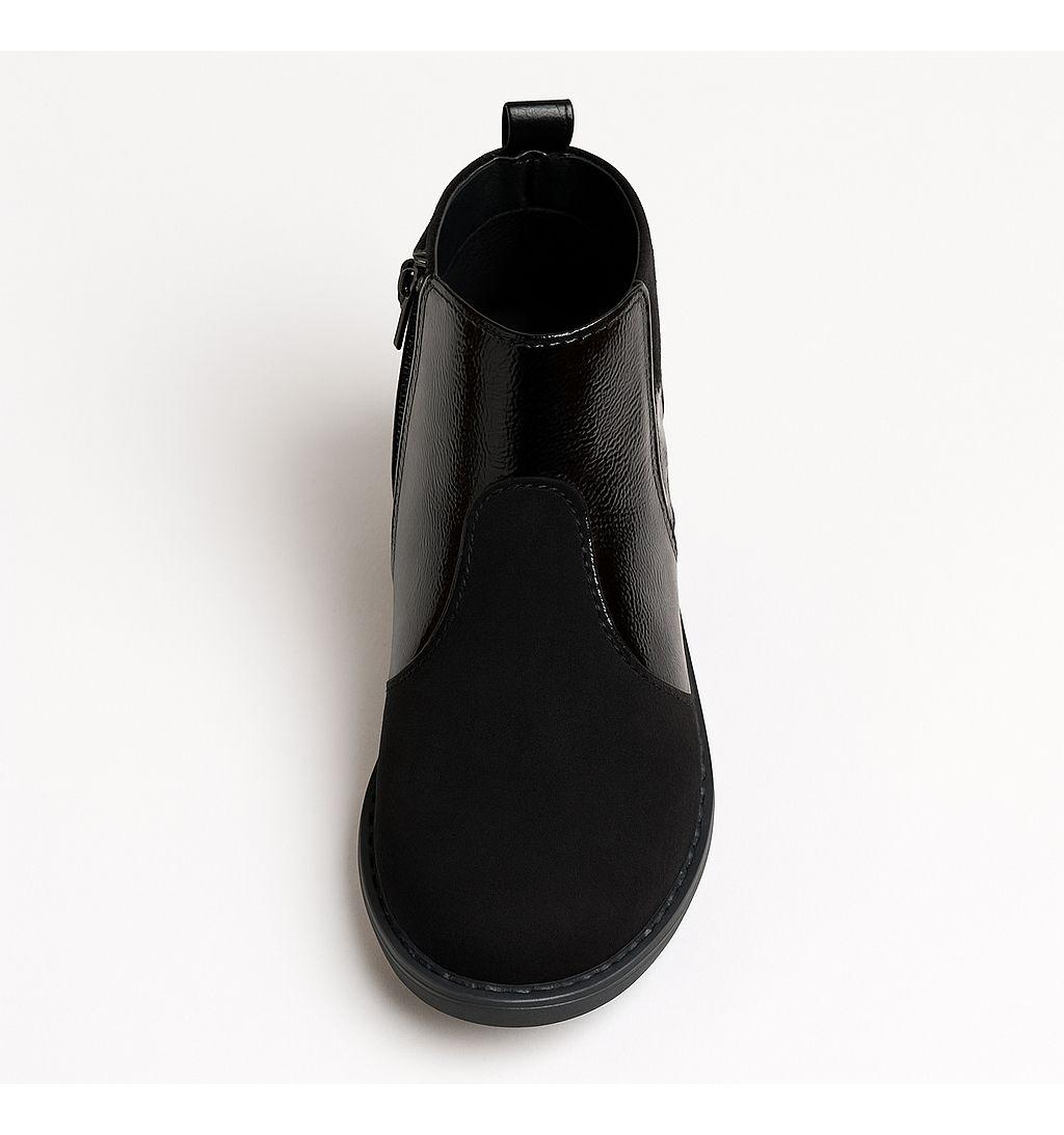 Botín De Mujer De Taco Bajo En Charol Y Gamuza-3