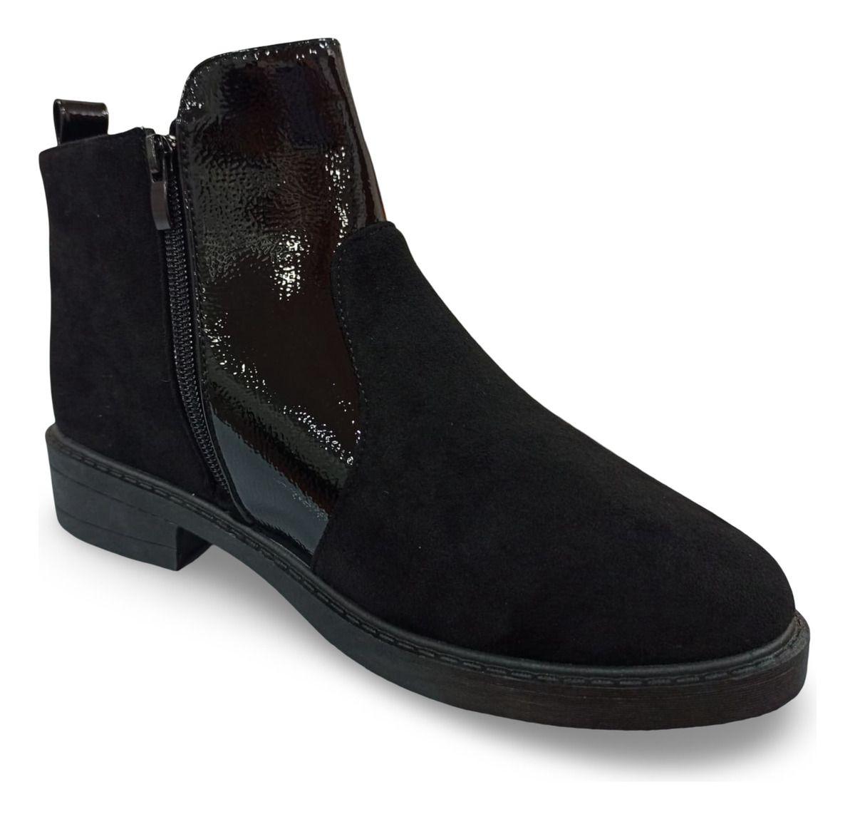 Botín De Mujer De Taco Bajo En Charol Y Gamuza-4