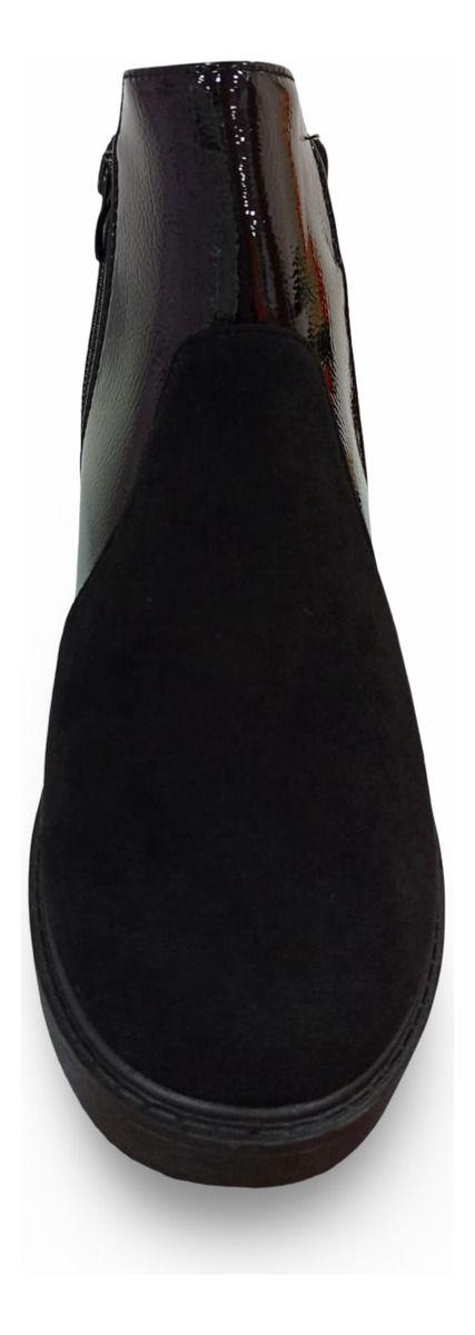 Botín De Mujer De Taco Bajo En Charol Y Gamuza-5