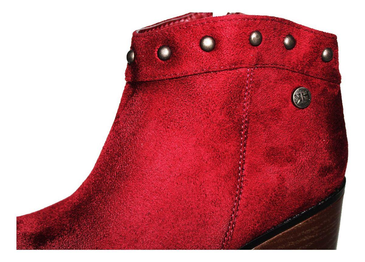 Botín Gamuza Negro, Rojo, Camel, Taco Y Cierre Con Apliques-1