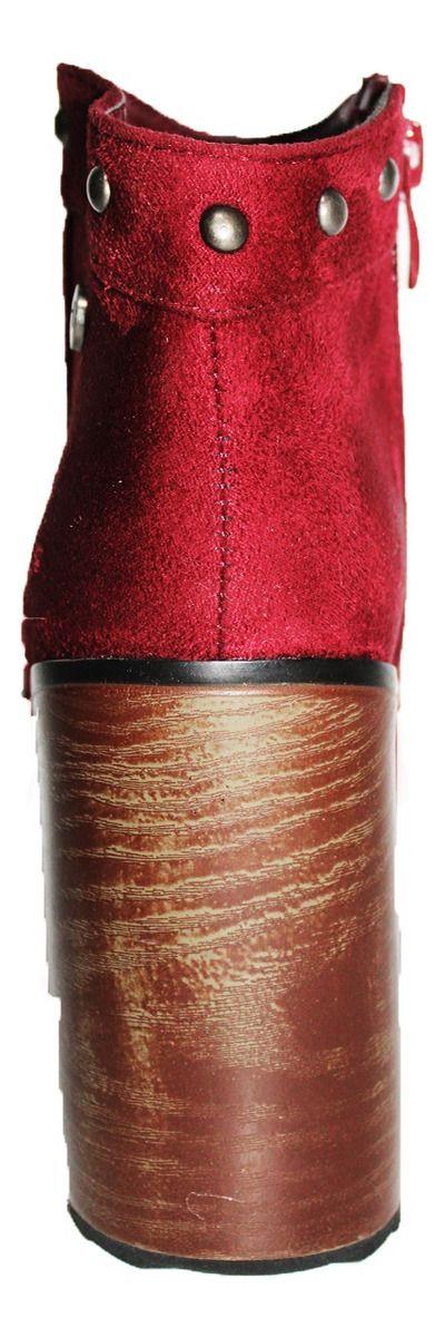 Botín Gamuza Negro, Rojo, Camel, Taco Y Cierre Con Apliques-5