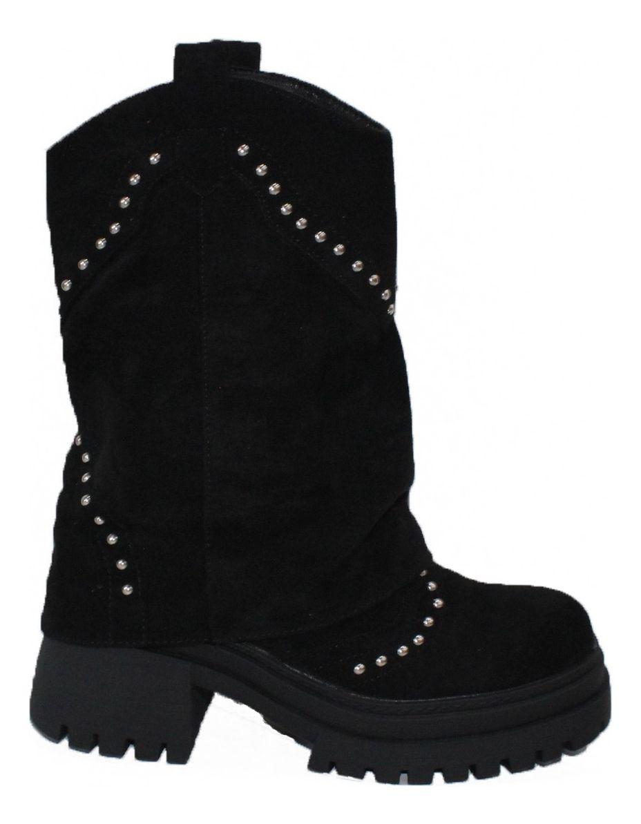 Botín Estilo Vaquero En Gamuza Con Apliques Plateados-0