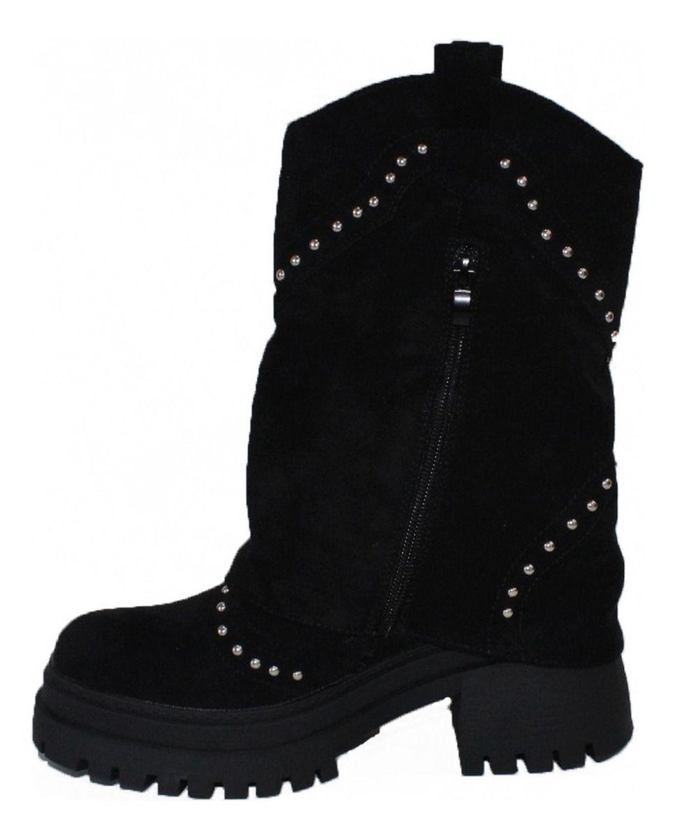 Botín Estilo Vaquero En Gamuza Con Apliques Plateados-2