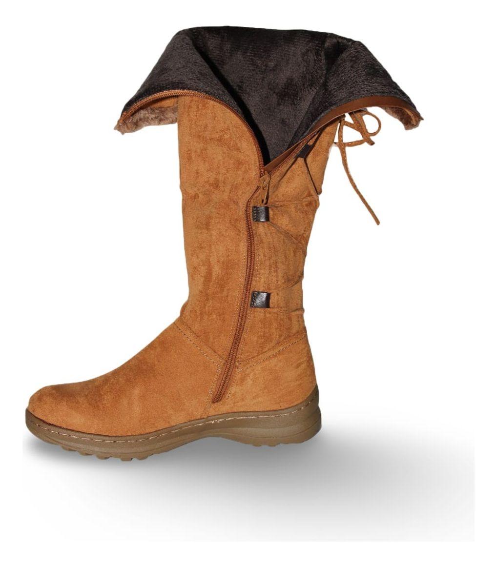 Botas Bucaneras Gamuza De Dama Forradas Con Chiporro Camel-8