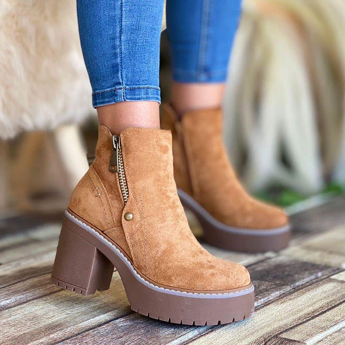 Botines De Gamuza Con Taco, Cierre Y Chiporro-6