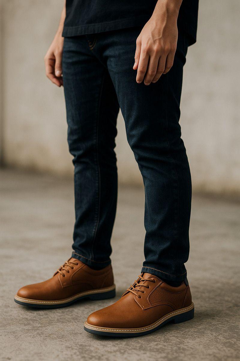 Zapatos Casual De Hombre En Color Negro Y Camel-1