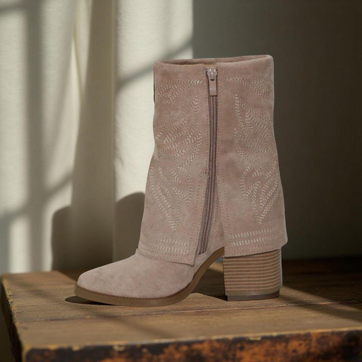 Botín Cowboy Mujer Tacón Bloque Diseño Bordado Y Forrado-2