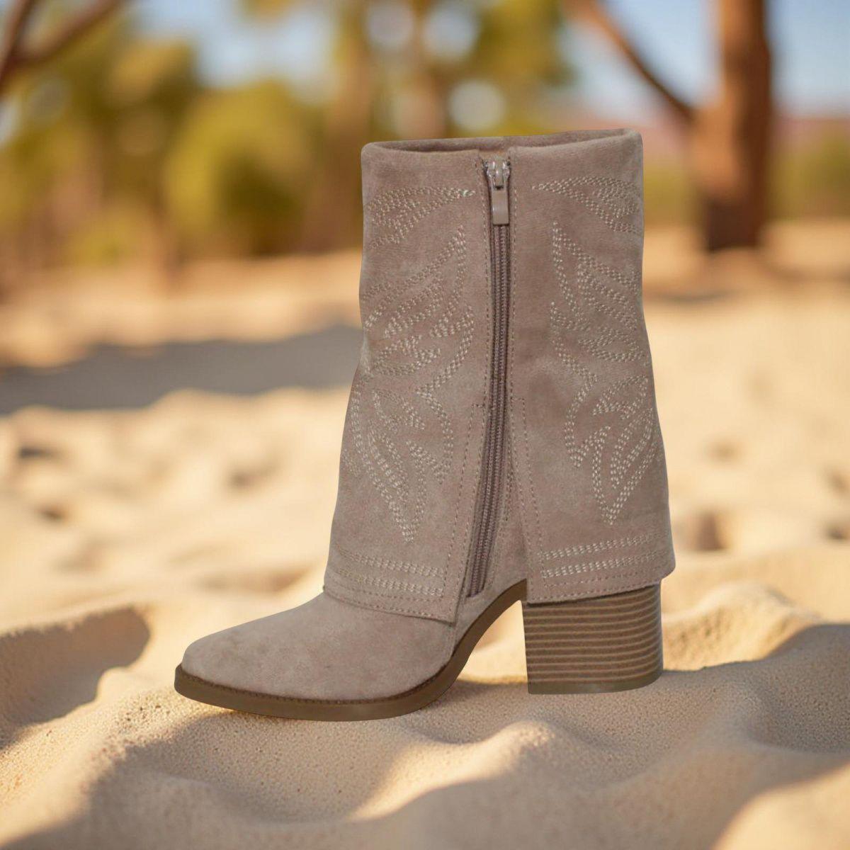 Botín Cowboy Mujer Tacón Bloque Diseño Bordado Y Forrado-3