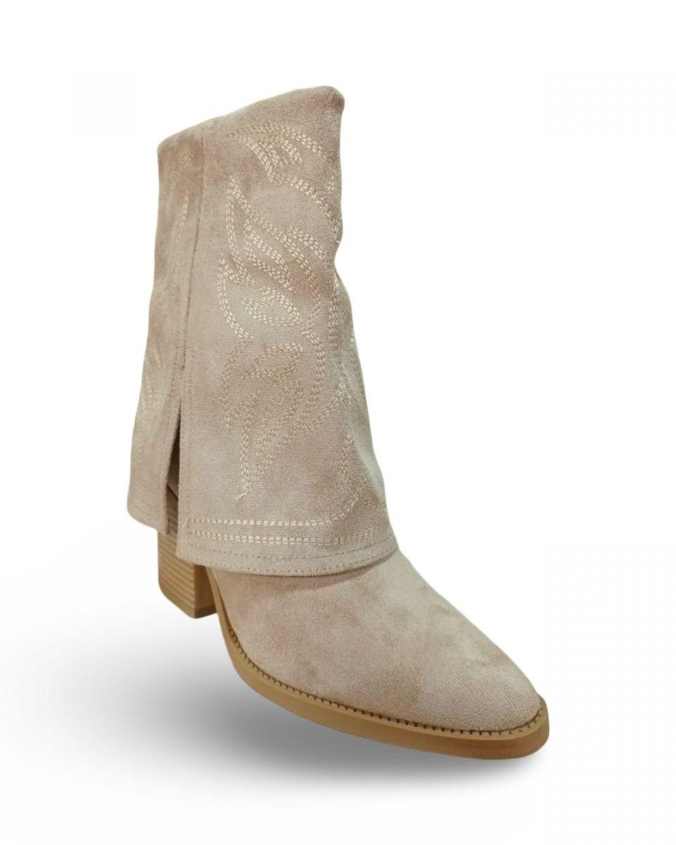 Botín Cowboy Mujer Tacón Bloque Diseño Bordado Y Forrado-4