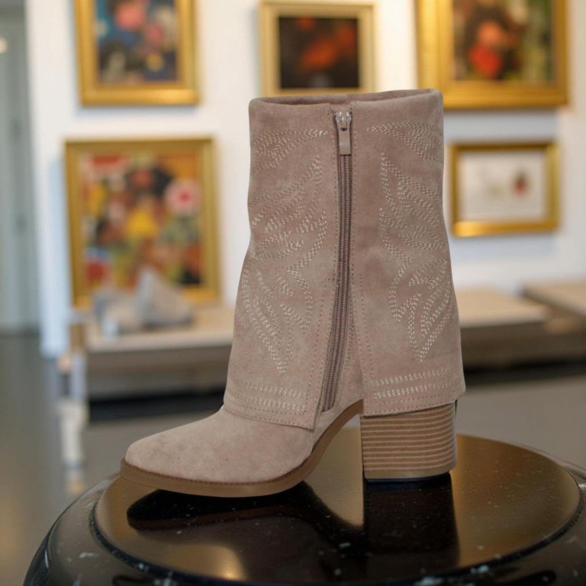 Botín Cowboy Mujer Tacón Bloque Diseño Bordado Y Forrado-6