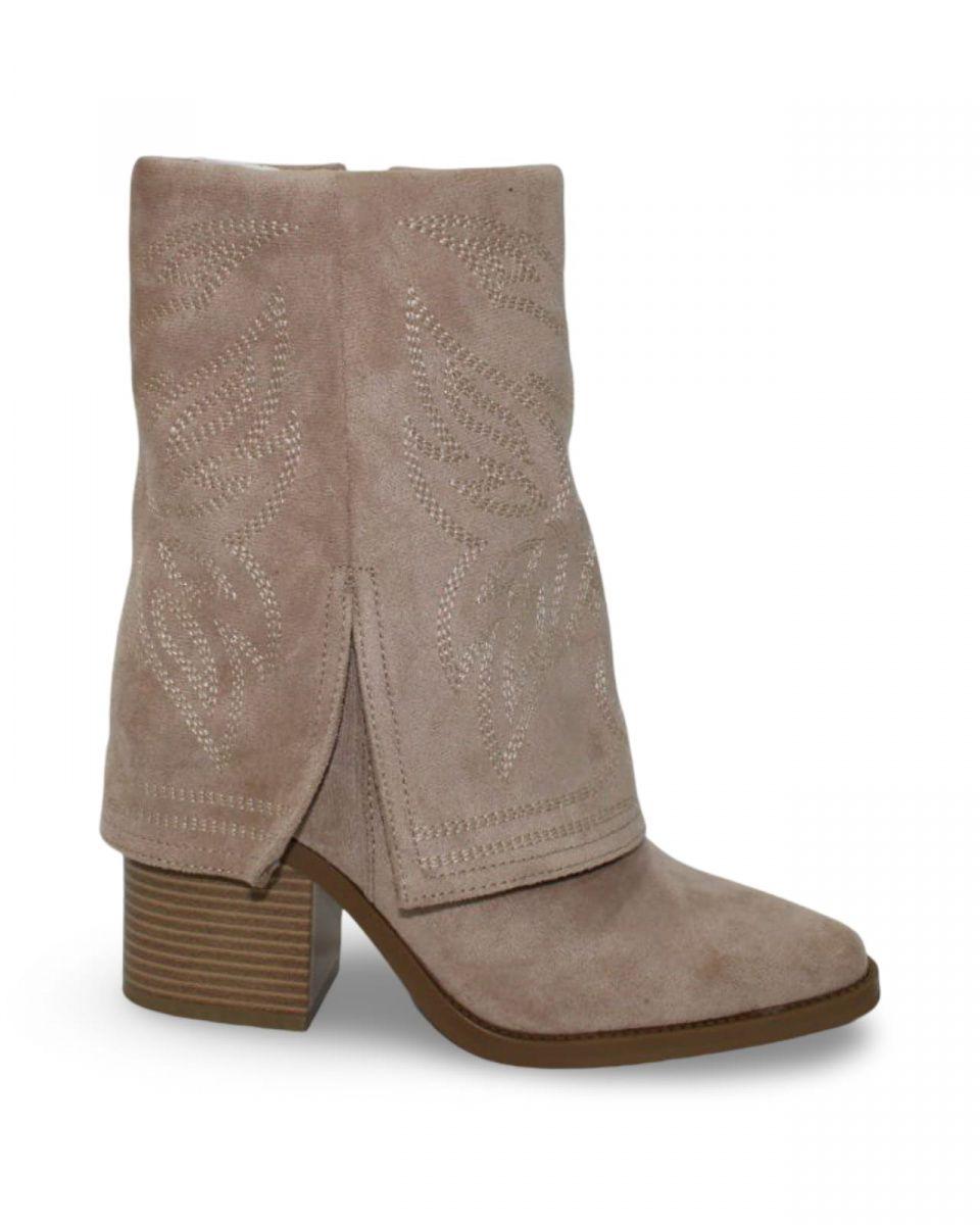 Botín Cowboy Mujer Tacón Bloque Diseño Bordado Y Forrado-7