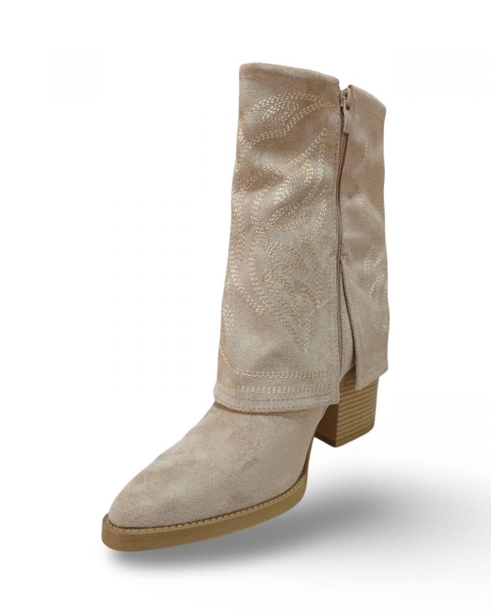 Botín Cowboy Mujer Tacón Bloque Diseño Bordado Y Forrado-8