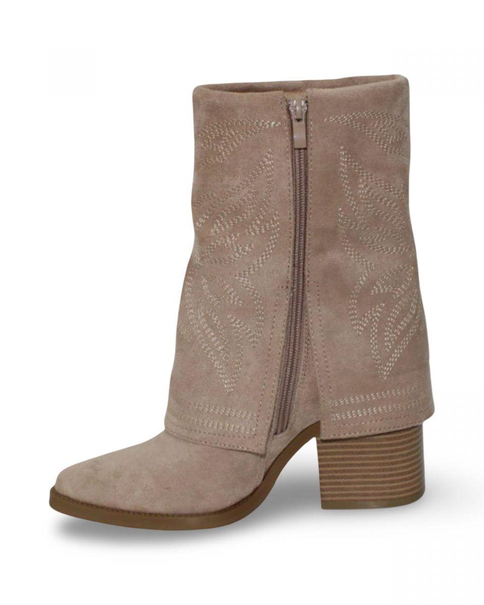 Botín Cowboy Mujer Tacón Bloque Diseño Bordado Y Forrado-9