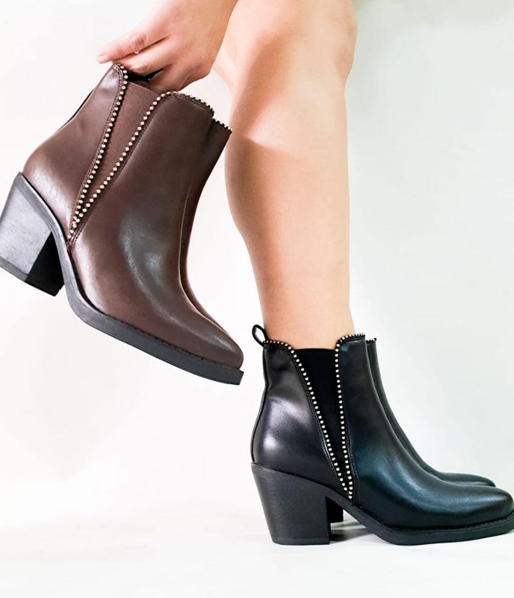 Botin Negro Casual Mujer Con Apliques Superiores-5