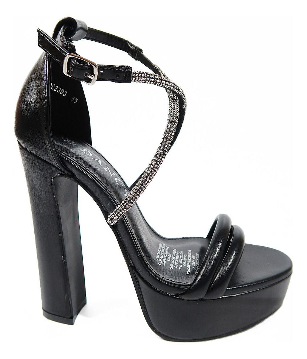 Tacón Tiras Brillos Cruzados De Cuero En Colores-5