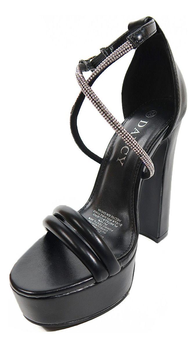 Tacón Tiras Brillos Cruzados De Cuero En Colores-9