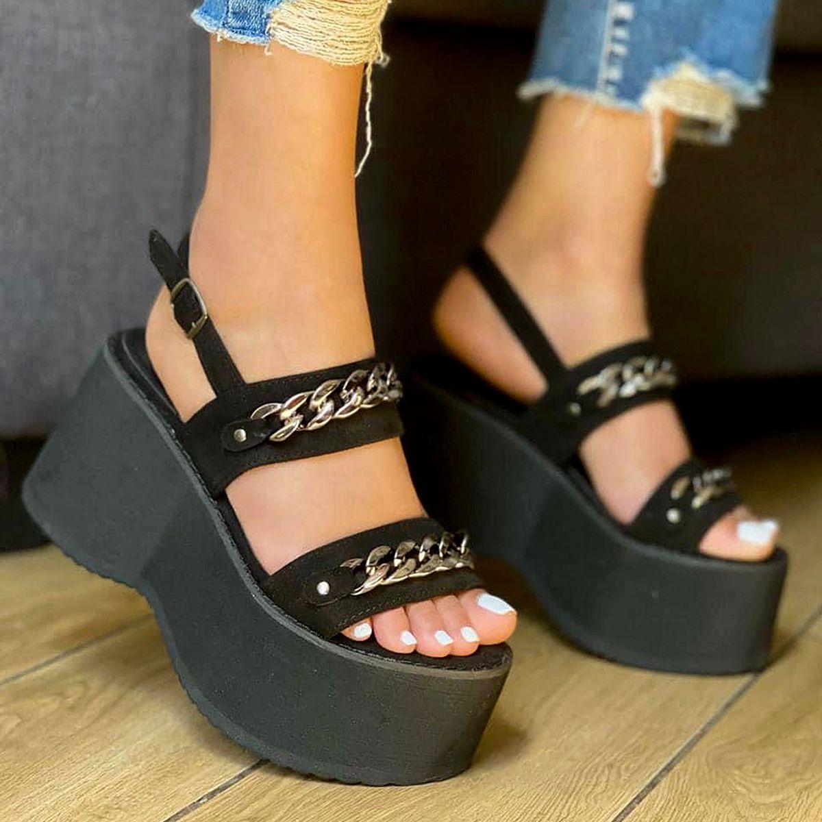Sandalia Plataforma Mujer Moda Urbana Cadenas Metálicas-7