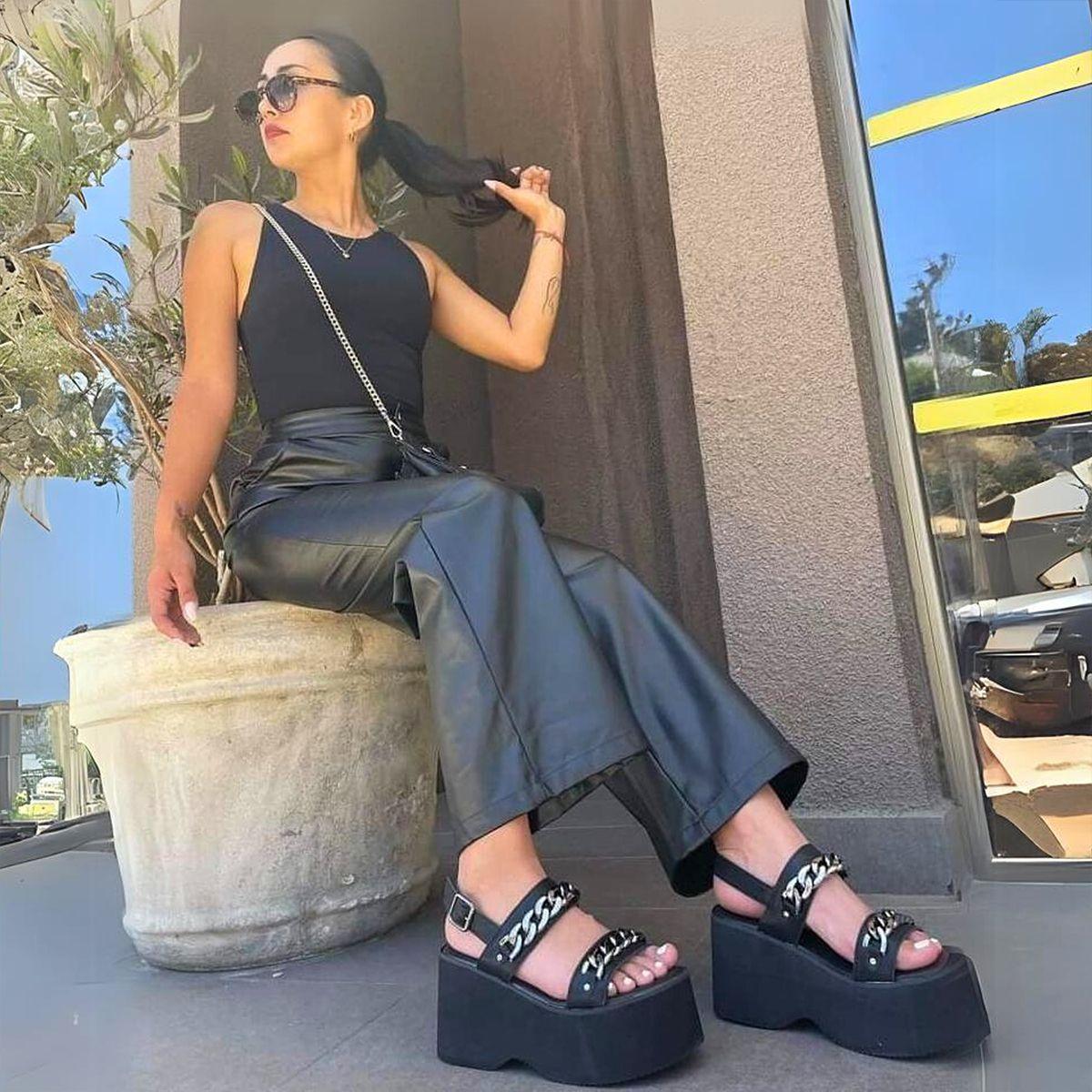 Sandalia Plataforma Mujer Moda Urbana Cadenas Metálicas-8