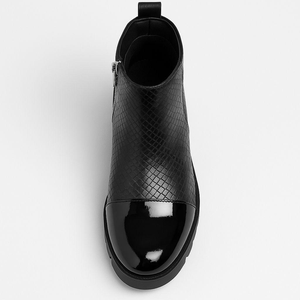 Botín Negro Mujer Acabado Charol + Textura Reptil-6