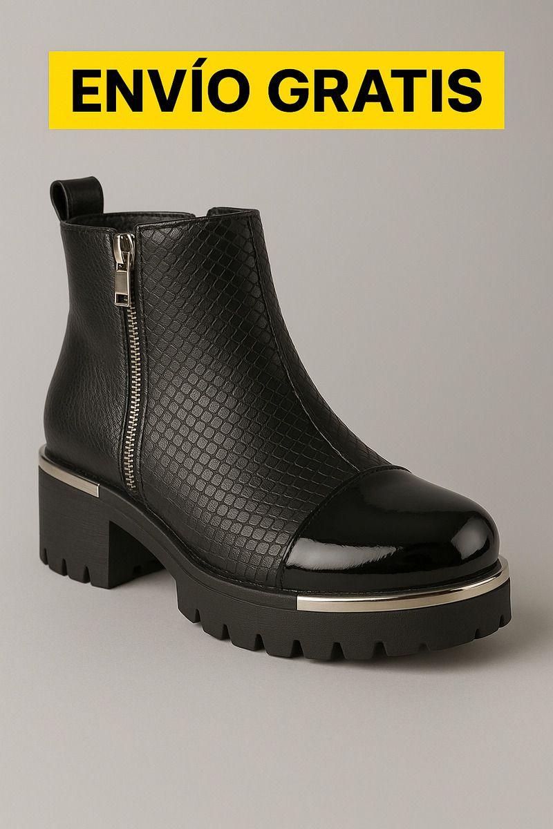 Botín Negro Mujer Acabado Charol + Textura Reptil-7