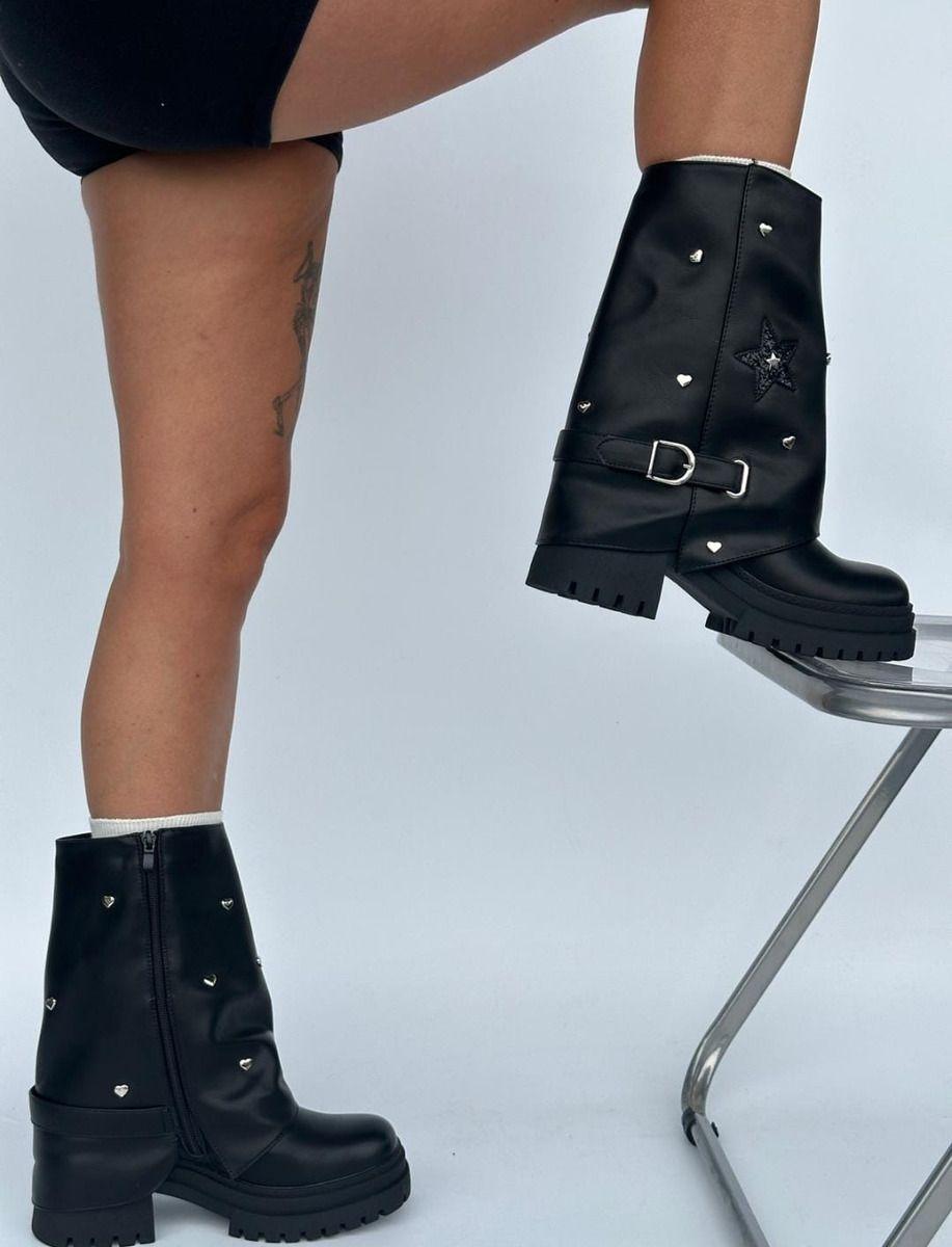 Botas Vaqueras O Texanas De Mujer Con Apliques Negras-1