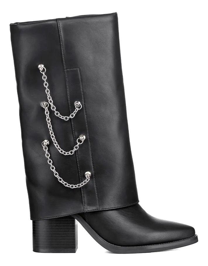 Botas Largas De Eco Cuero Para Mujer Con Tacón Grueso-0