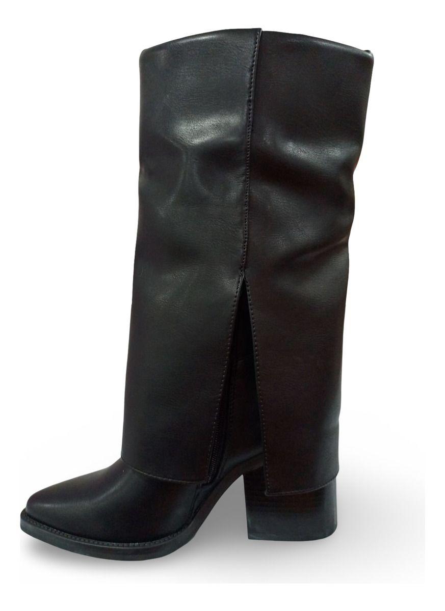 Botas Largas De Eco Cuero Para Mujer Con Tacón Grueso-5