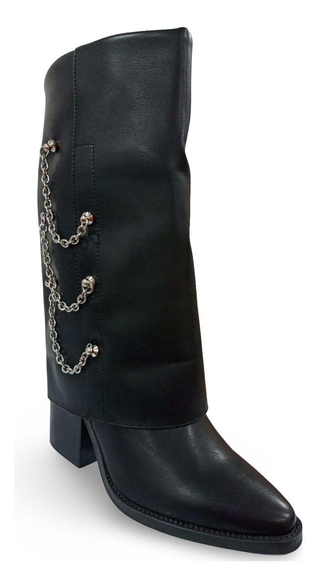 Botas Largas De Eco Cuero Para Mujer Con Tacón Grueso-9