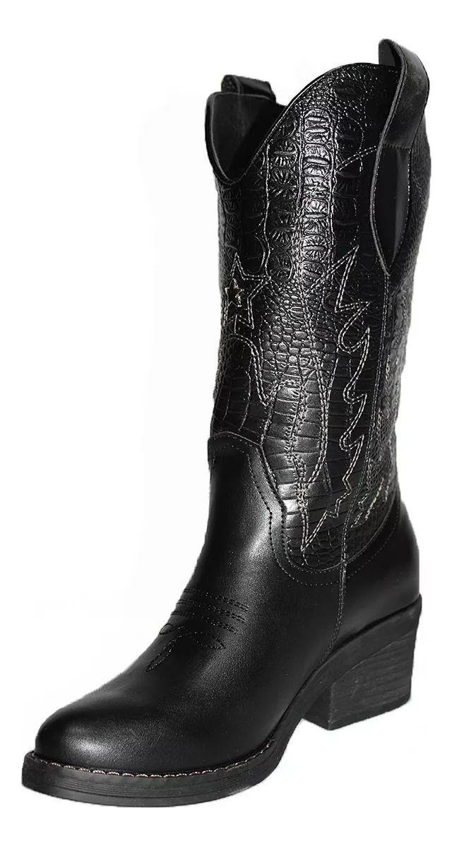 Botas Gina Cowboy Bordado Texanas Negro Chicbomb-4